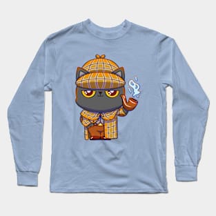 Cute Sherlock Holmes Kitty Cat Long Sleeve T-Shirt